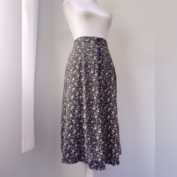Vintage ‘90s Express Black Floral Print Button Front Midi Skirt - Picture 1 of 10